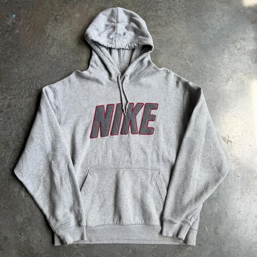 Vintage Y2K Nike Spellout Hoodie Sweatshirt Gray Mens XL 2000s Silver Tag 23x28